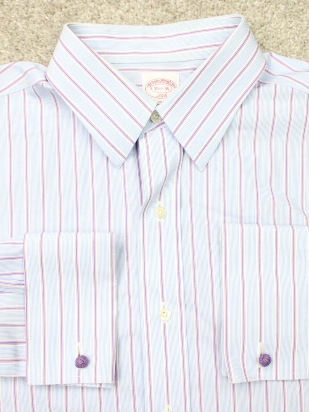 Brooks Brothers Shirt Mens 15 1/2, 35 Blue/Red Regular Fit Non-Iron French Cuff